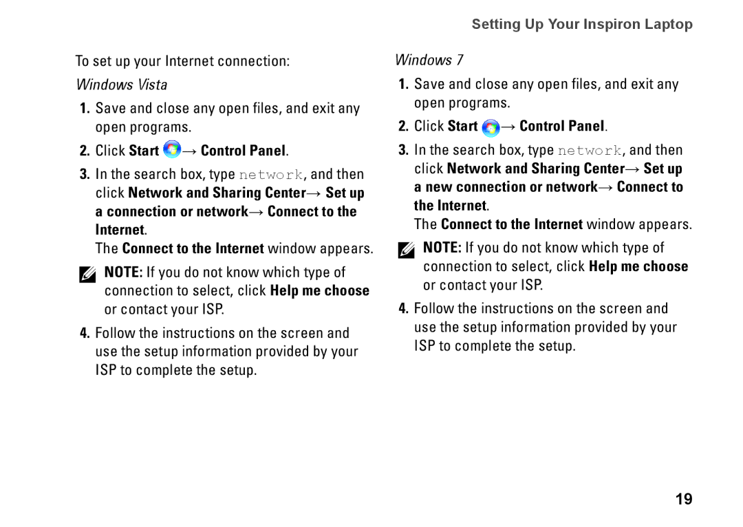 Dell NHPXD, N3010, P10S setup guide Connect to the Internet window appears 