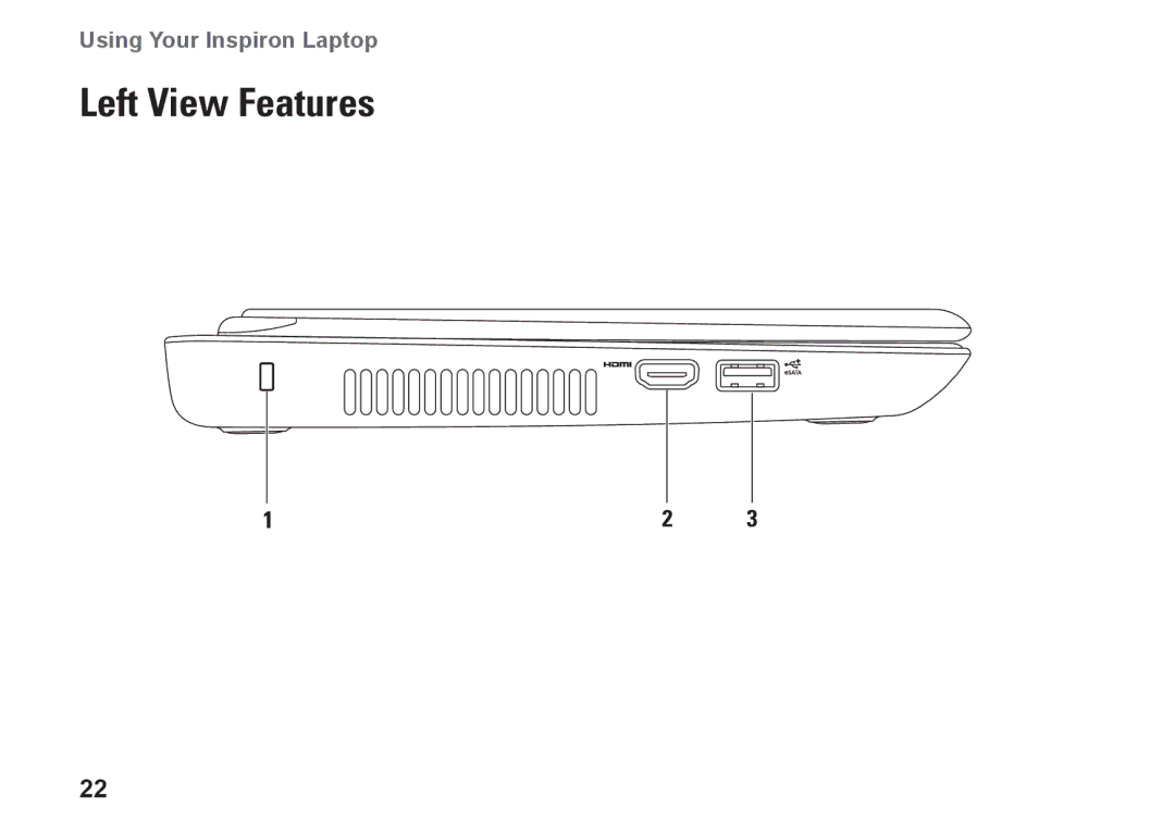 Dell NHPXD, N3010, P10S setup guide Left View Features 