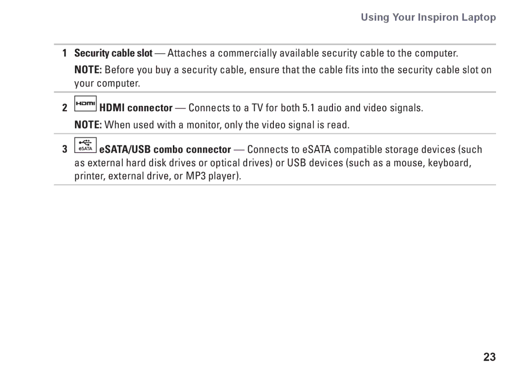 Dell N3010, NHPXD, P10S setup guide Using Your Inspiron Laptop 