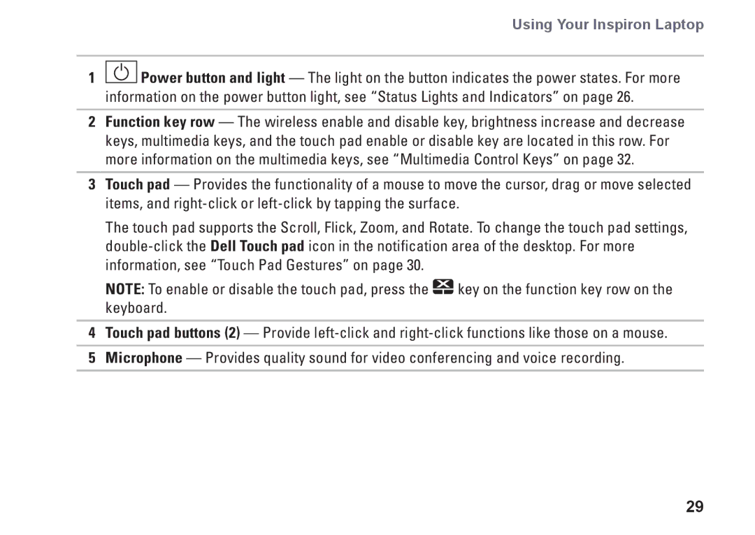 Dell N3010, NHPXD, P10S setup guide Using Your Inspiron Laptop 