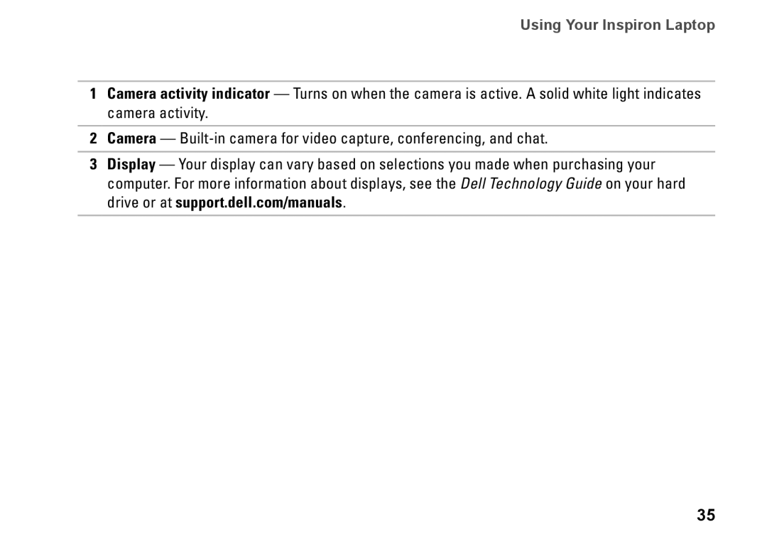 Dell N3010, NHPXD, P10S setup guide Using Your Inspiron Laptop 