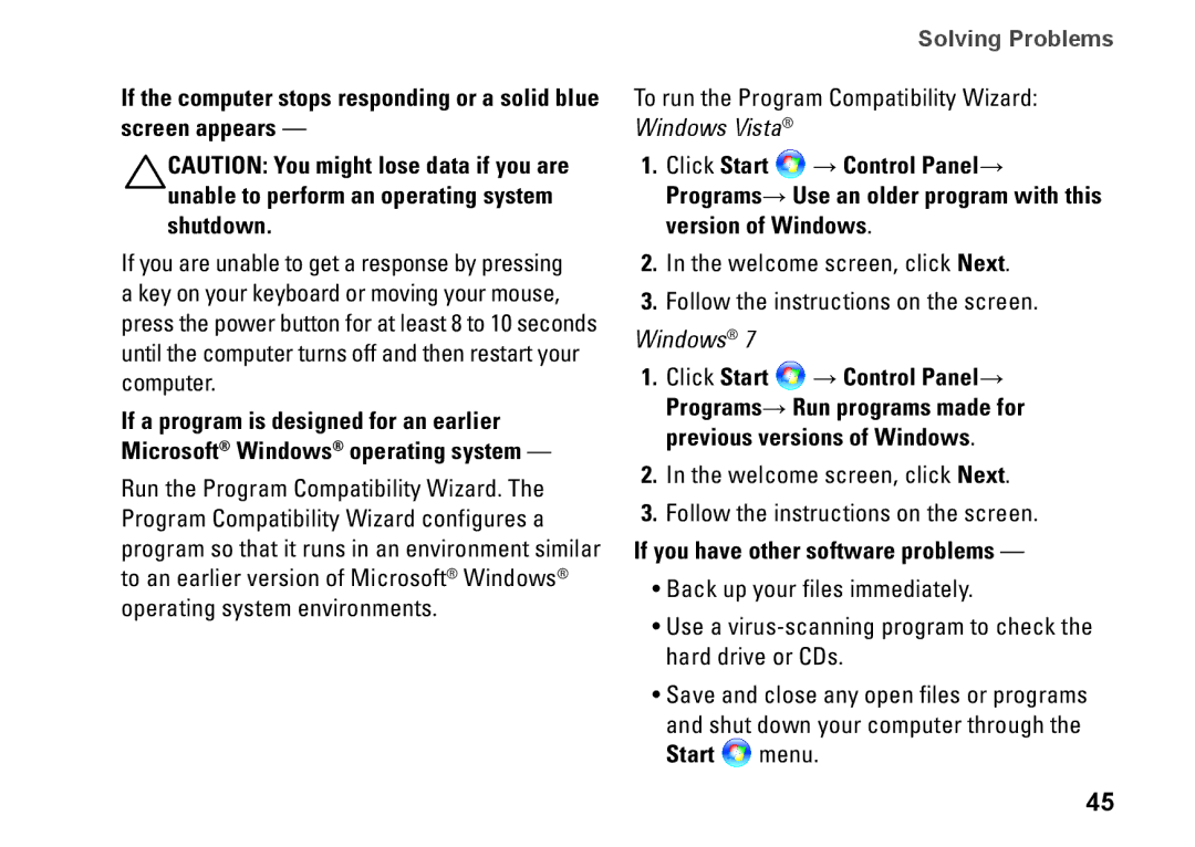 Dell P10S, NHPXD, N3010 setup guide To run the Program Compatibility Wizard Windows Vista 