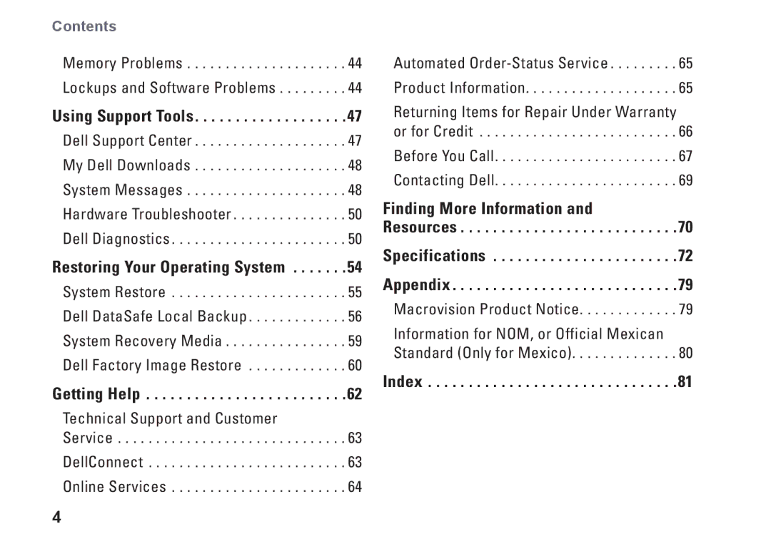 Dell NHPXD, N3010, P10S setup guide Index 