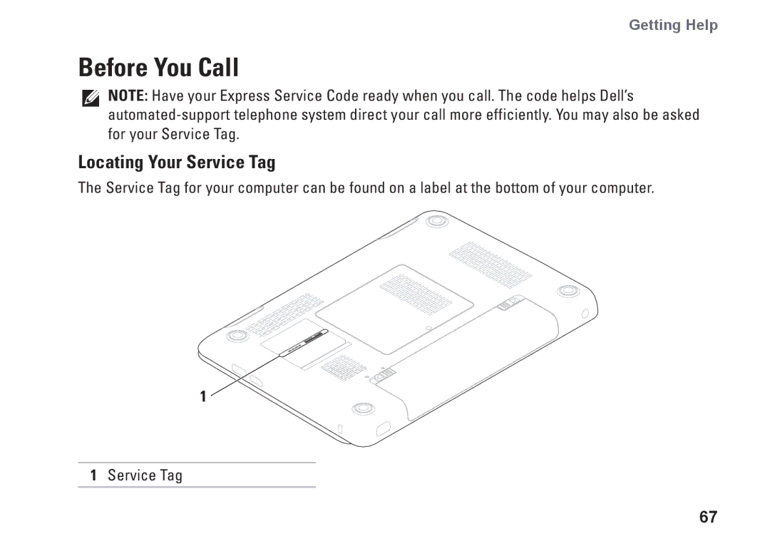 Dell NHPXD, N3010, P10S setup guide Before You Call, Locating Your Service Tag 