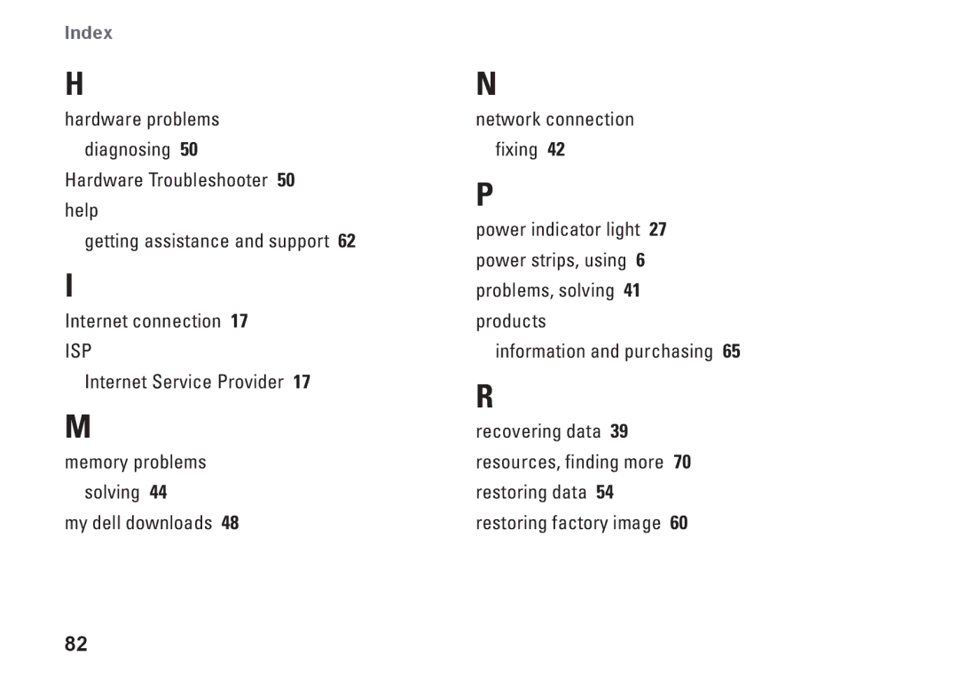 Dell NHPXD, N3010, P10S setup guide Index 