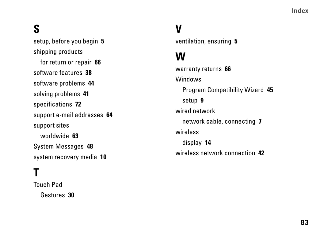 Dell N3010, NHPXD, P10S setup guide Index 