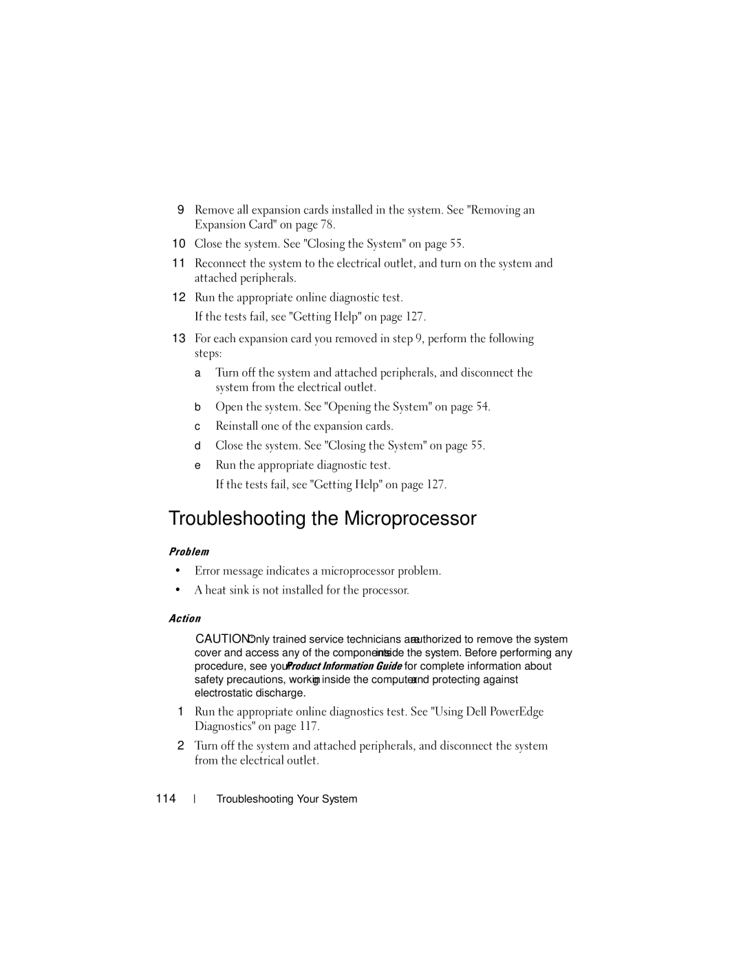 Dell NM176 owner manual Troubleshooting the Microprocessor 