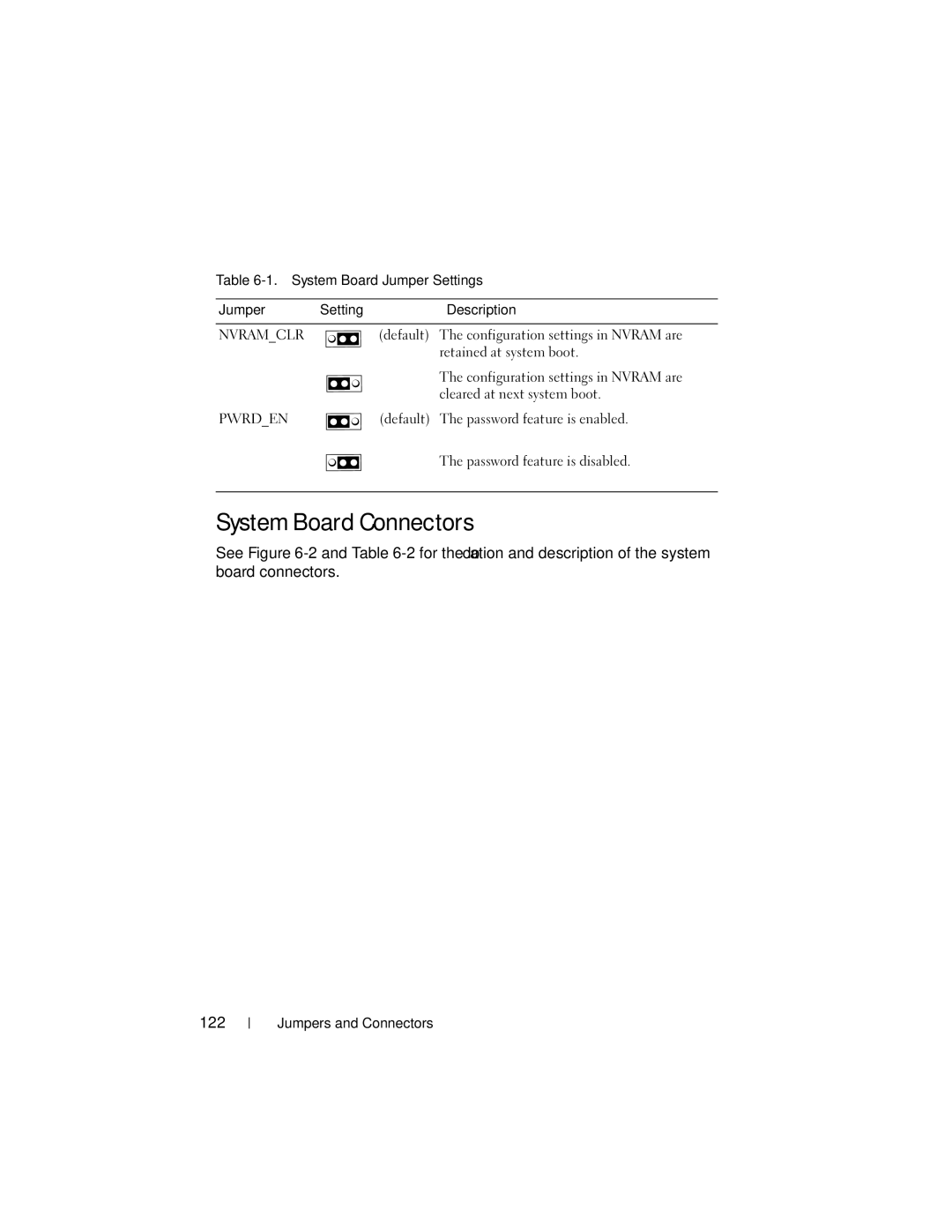 Dell NM176 owner manual System Board Connectors, System Board Jumper Settings Description 