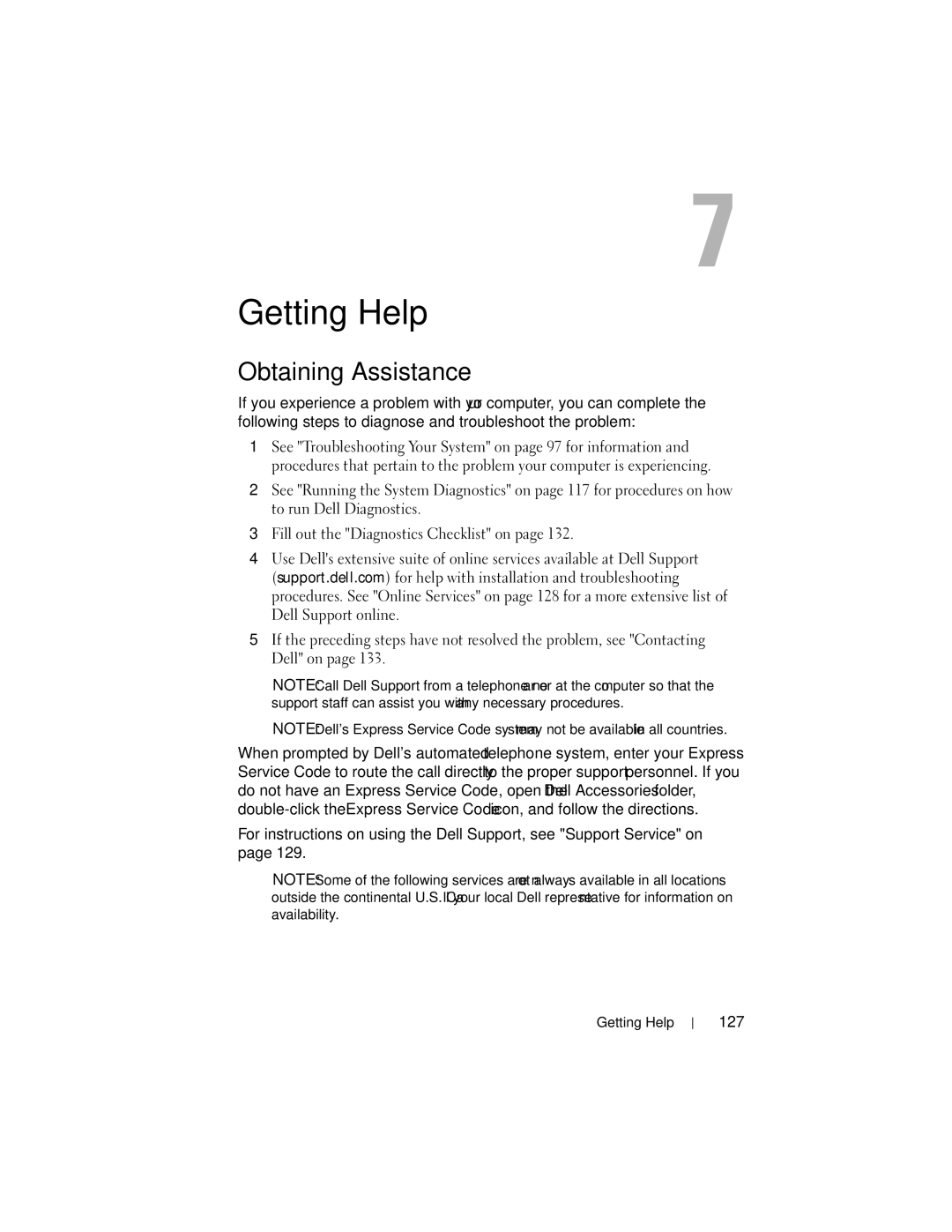 Dell NM176 owner manual Obtaining Assistance, 127, Getting Help 
