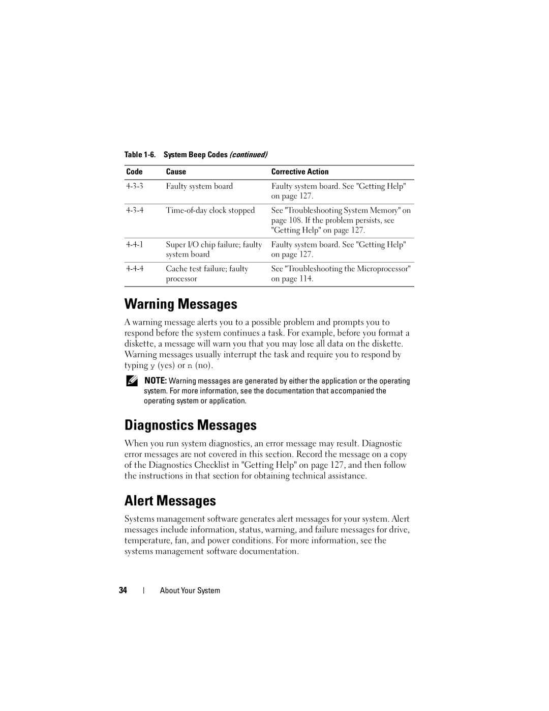 Dell NM176 owner manual Diagnostics Messages, Alert Messages 