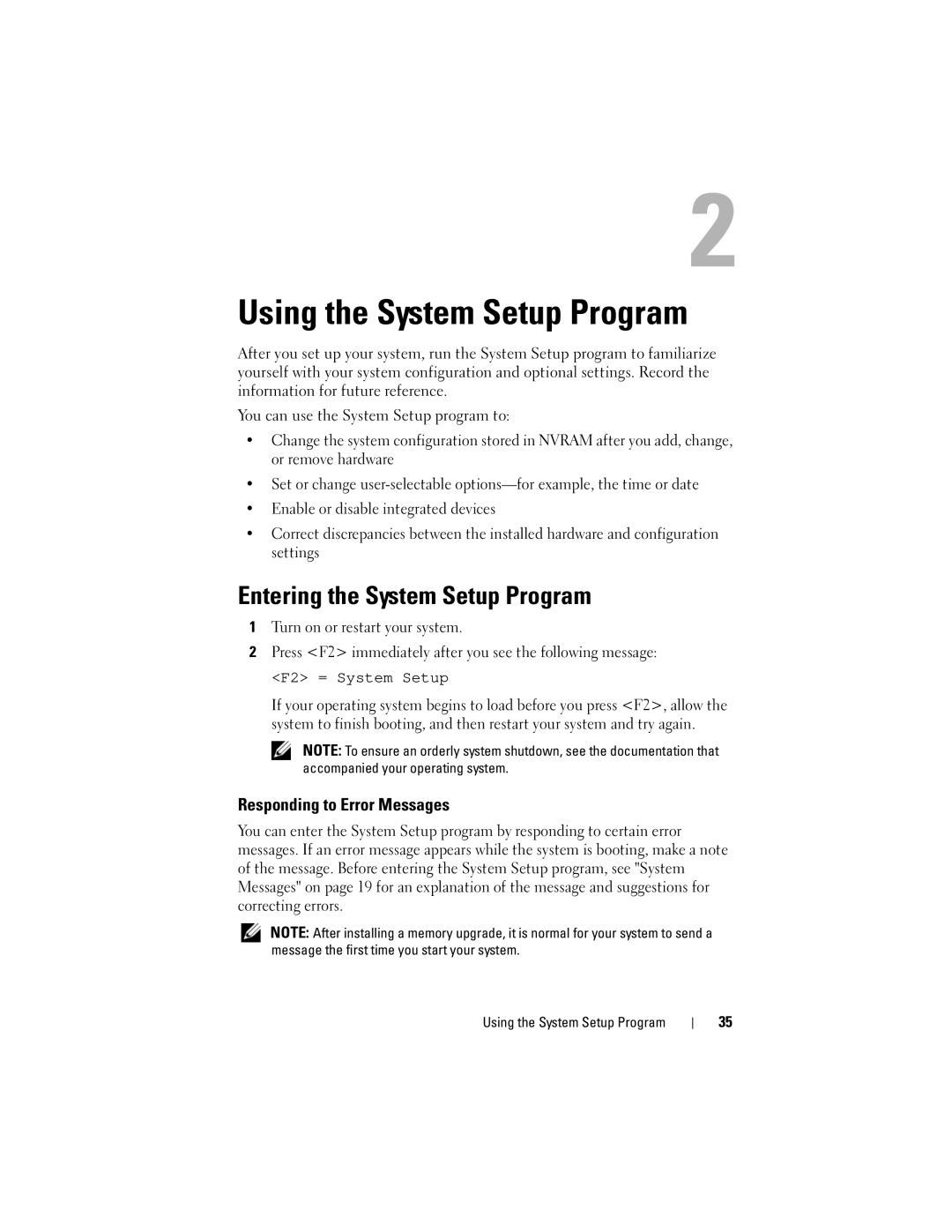 Dell NM176 owner manual Entering the System Setup Program, Responding to Error Messages 