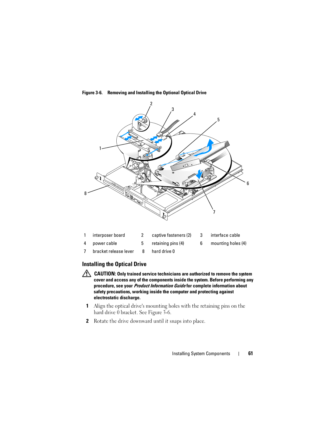 Dell NM176 owner manual Installing the Optical Drive, Interface cable, Power cable Retaining pins 