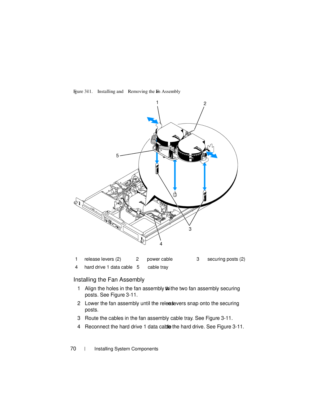 Dell NM176 owner manual Installing the Fan Assembly, Cable tray 