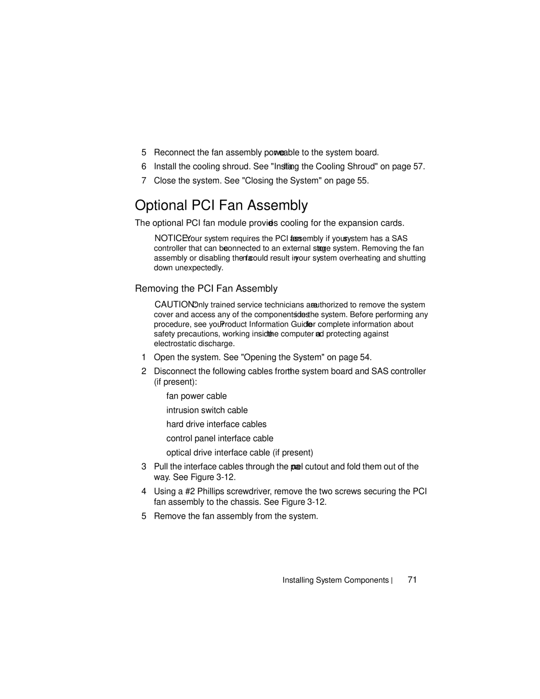 Dell NM176 owner manual Optional PCI Fan Assembly, Removing the PCI Fan Assembly 