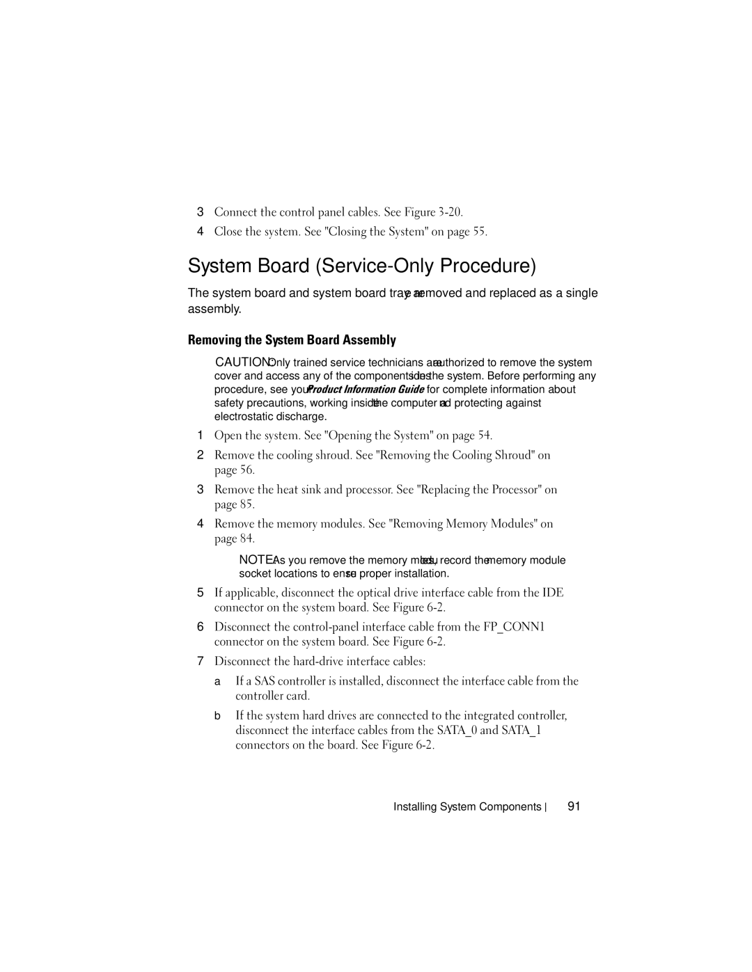 Dell NM176 owner manual System Board Service-Only Procedure, Removing the System Board Assembly 