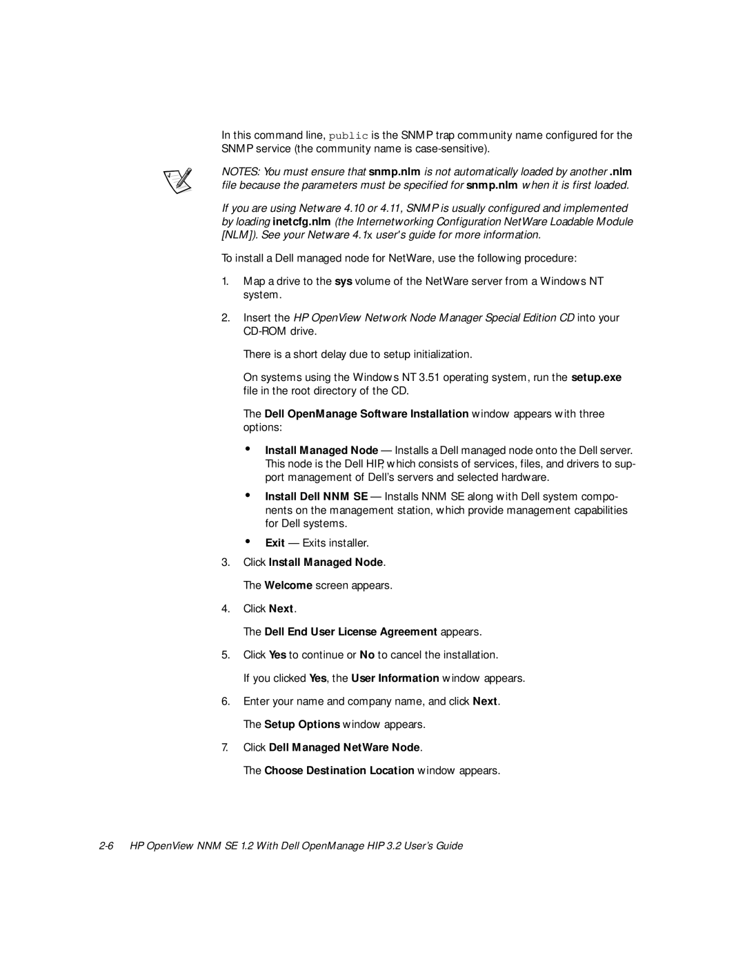 Dell NNM SE 1.2 manual Dell End User License Agreement appears 