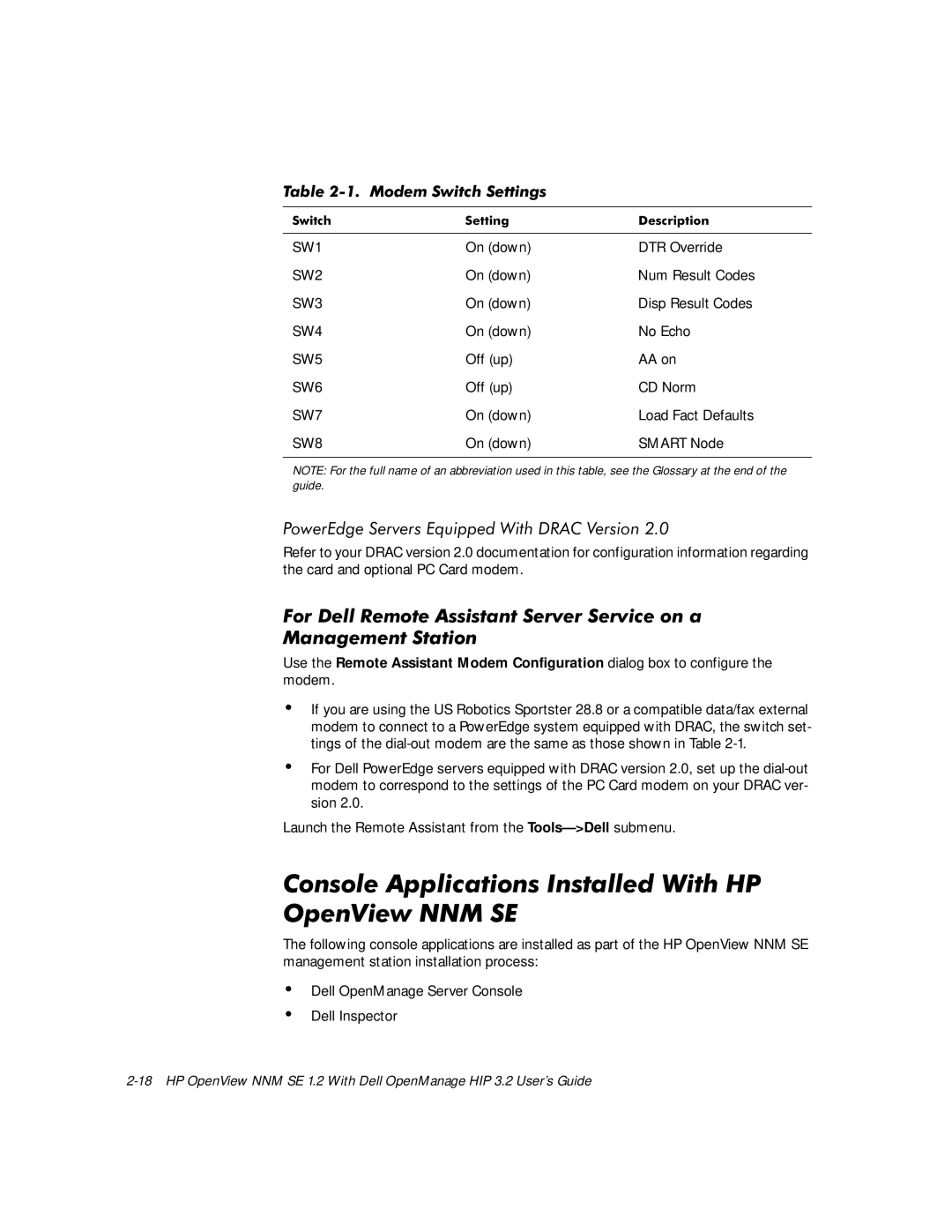 Dell NNM SE 1.2 manual 3RZHUGJH6HUYHUVTXLSSHGLWK5$&9HUVLRQ, RQVROH$SSOLFDWLRQV,QVWDOOHGLWK+3 2SHQ9LHZ110 