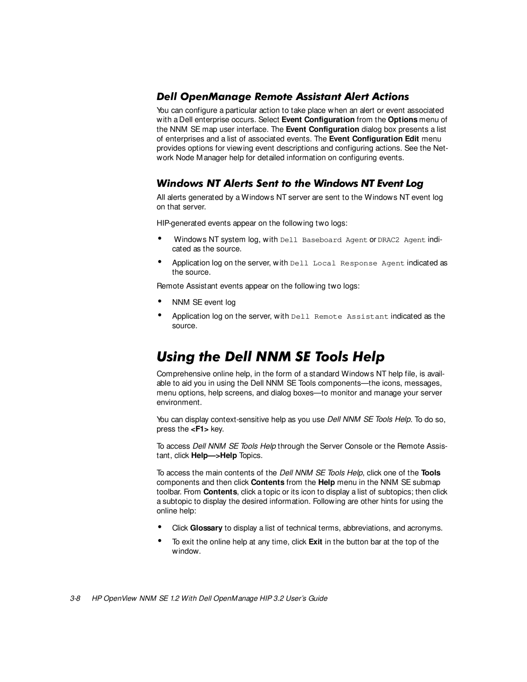 Dell NNM SE 1.2 8VLQJWKHHOO11067RROV+HOS, HOO2SHQ0DQDJH5HPRWH$VVLVWDQW$OHUW$FWLRQV, LQGRZV17$OHUWV6HQWWRWKHLQGRZV17YHQW/RJ 