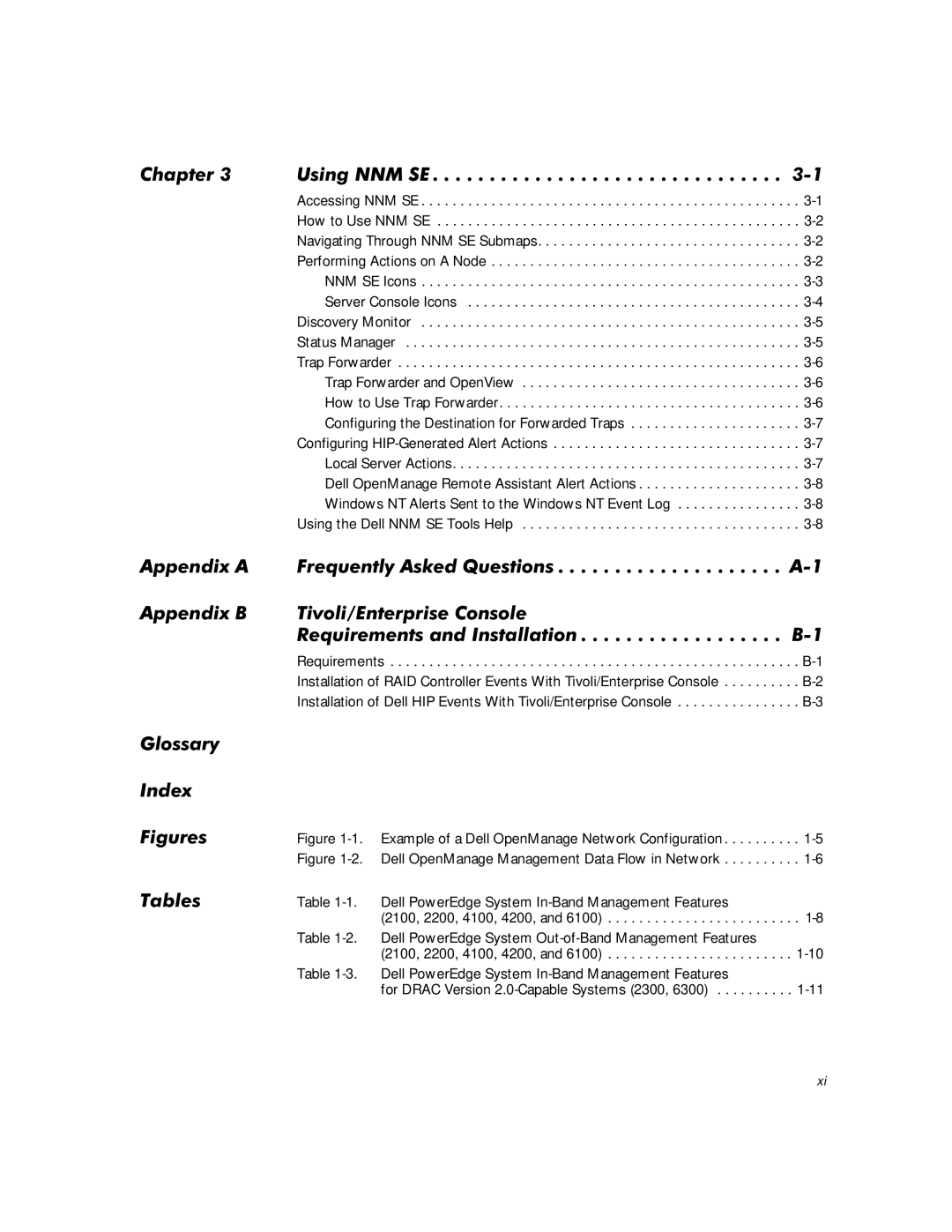 Dell NNM SE 1.2 manual $Sshqgl$, $Sshqgl%, ORVVDU\ QGH Ljxuhv 7DEOHV 