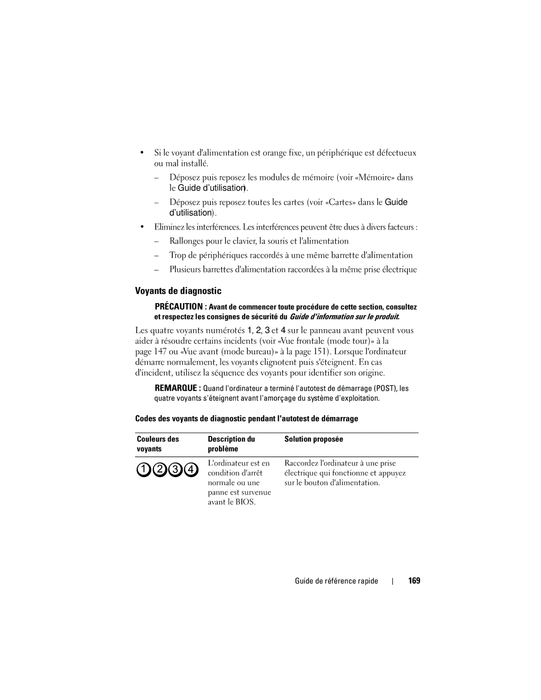 Dell NT505 manual Voyants de diagnostic, 169 