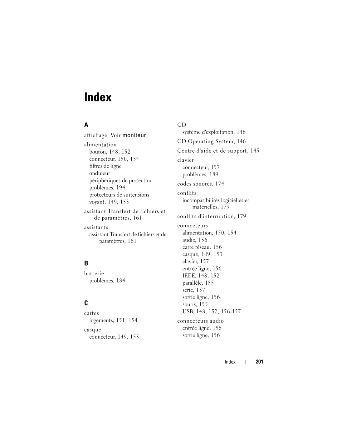 Dell NT505 manual 201, Index 