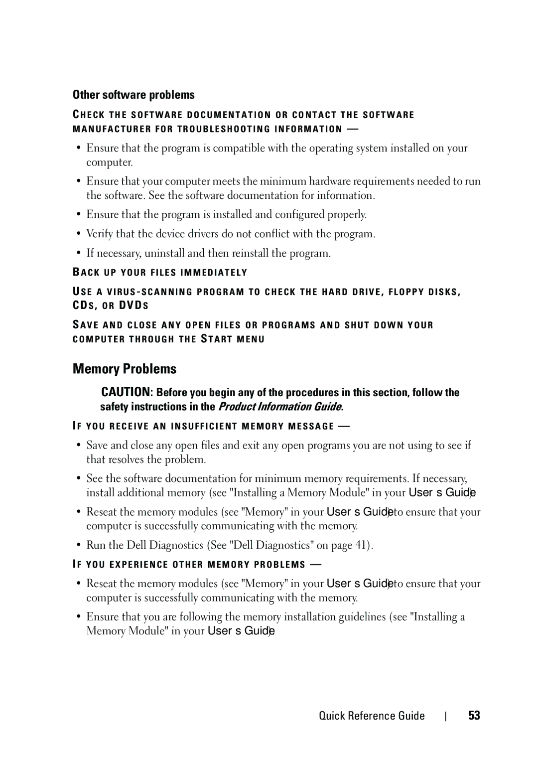 Dell NT505 manual Memory Problems, Other software problems 