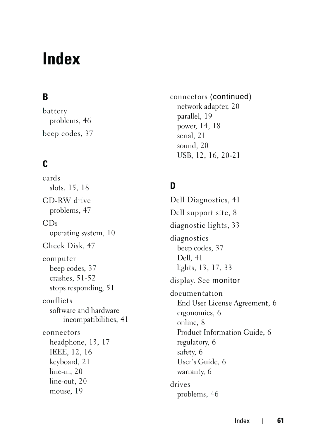 Dell NT505 manual Index 