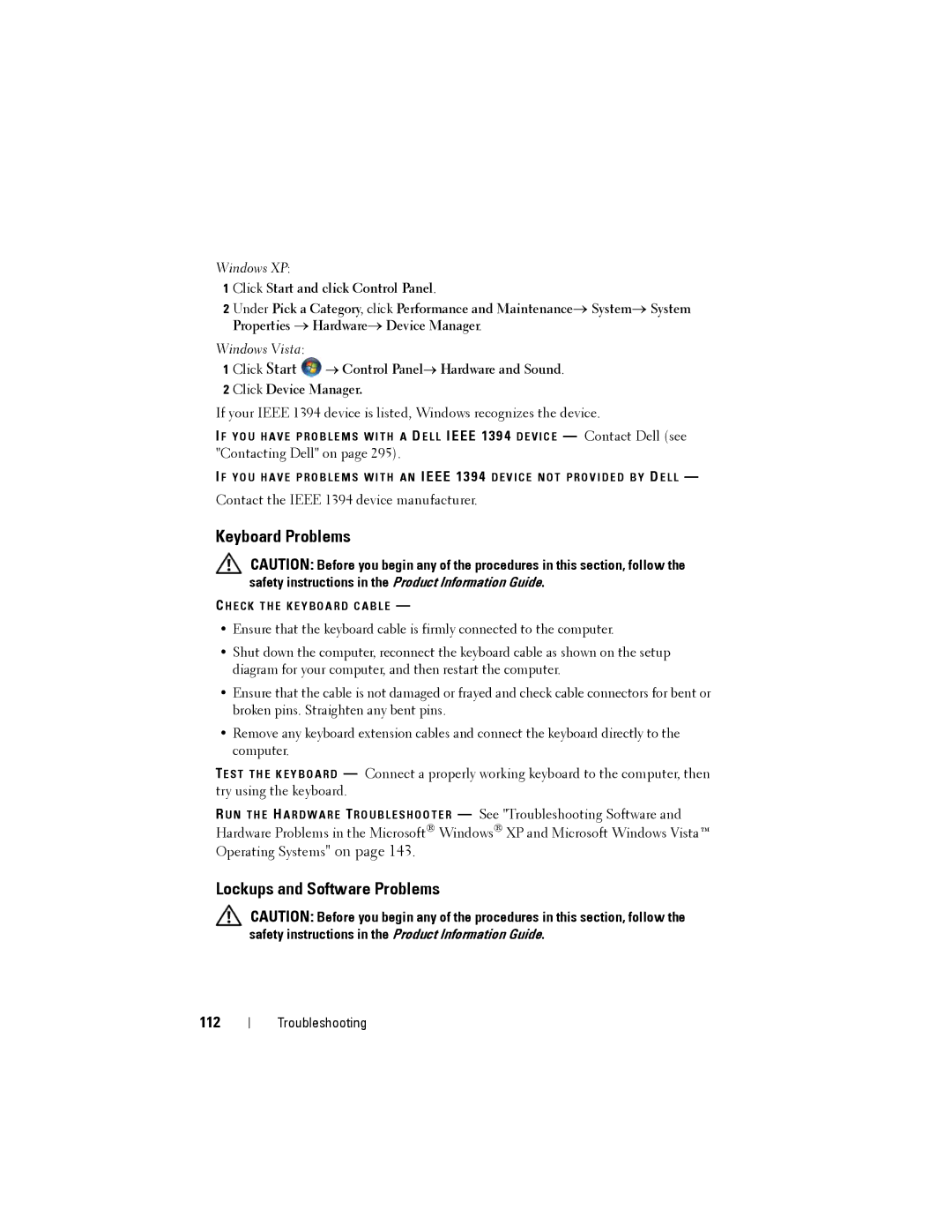 Dell NX046 manual Keyboard Problems, Lockups and Software Problems, 112 
