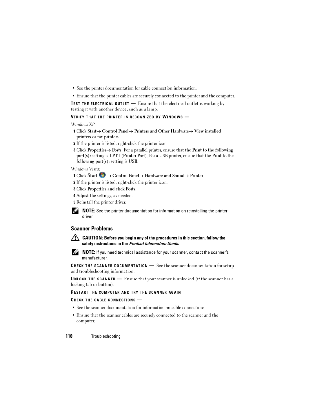 Dell NX046 manual Scanner Problems, 118 