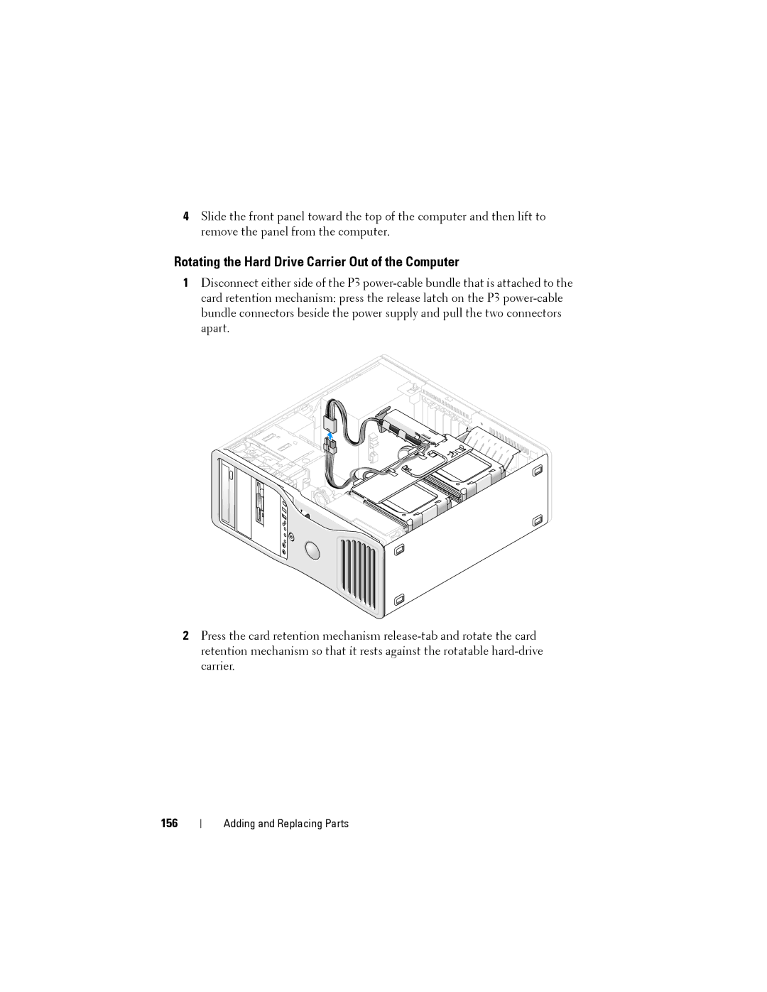 Dell NX046 manual Rotating the Hard Drive Carrier Out of the Computer, 156 