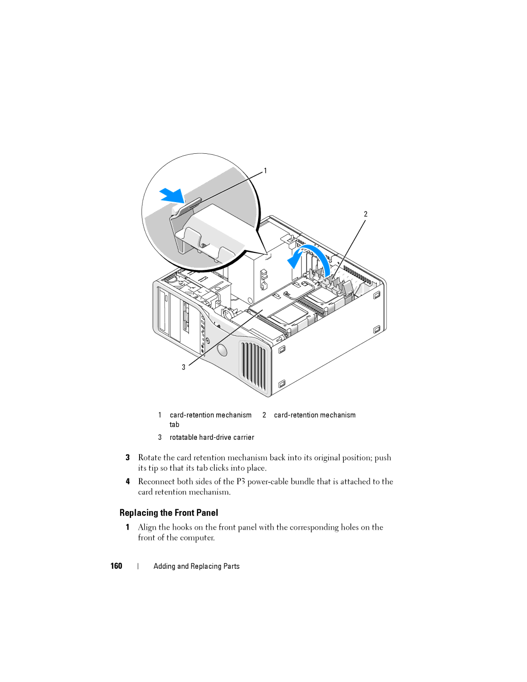 Dell NX046 manual Replacing the Front Panel, 160 