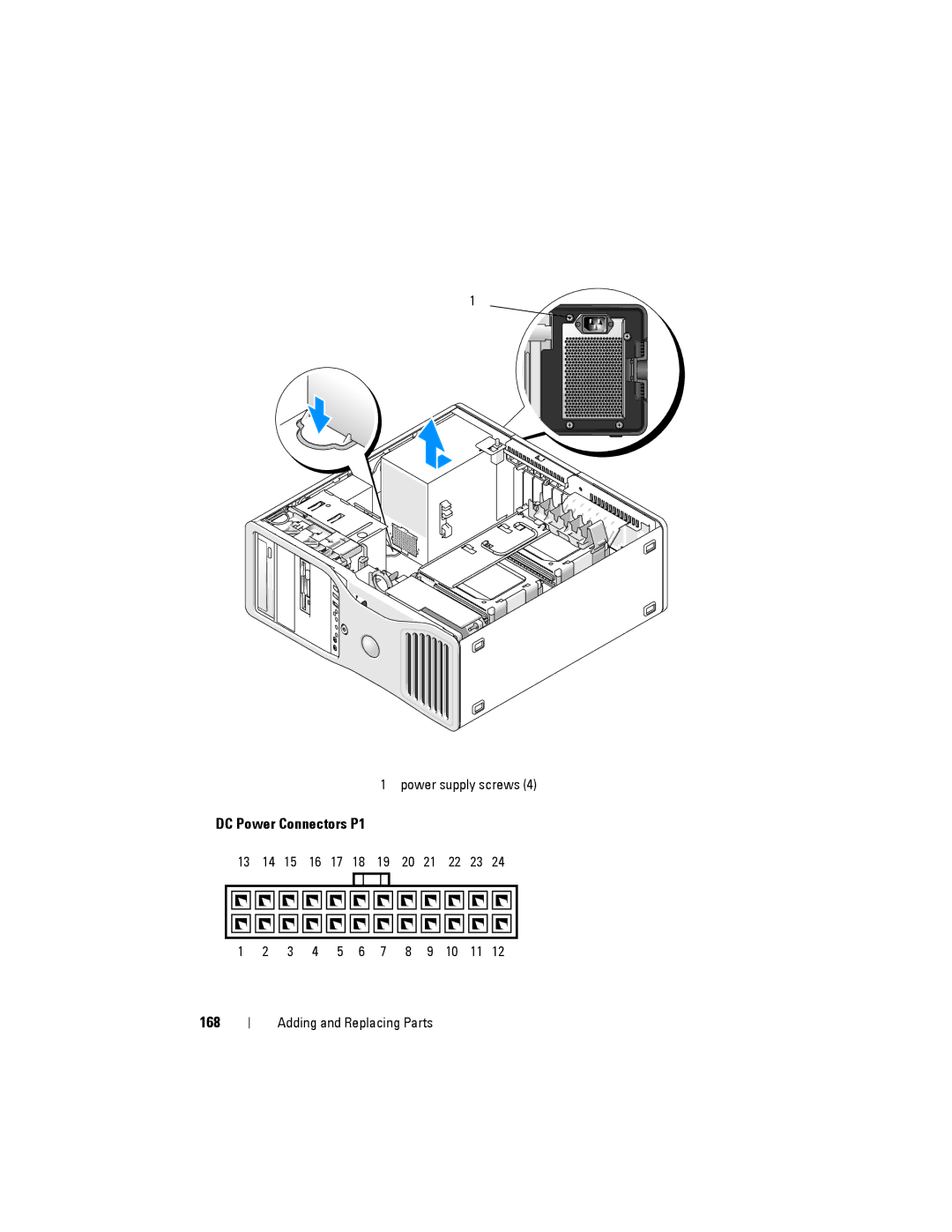 Dell NX046 manual DC Power Connectors P1, 168 