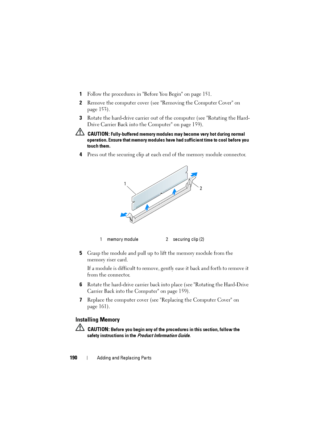 Dell NX046 manual Installing Memory, 190 