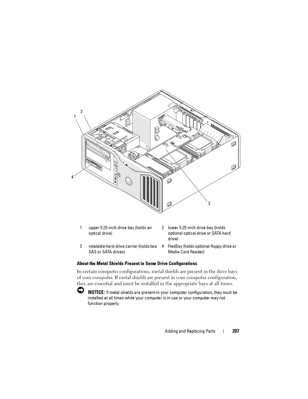 Dell NX046 manual About the Metal Shields Present in Some Drive Configurations, 207 