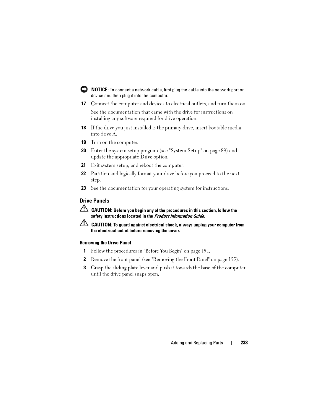 Dell NX046 manual Drive Panels, Removing the Drive Panel, 233 