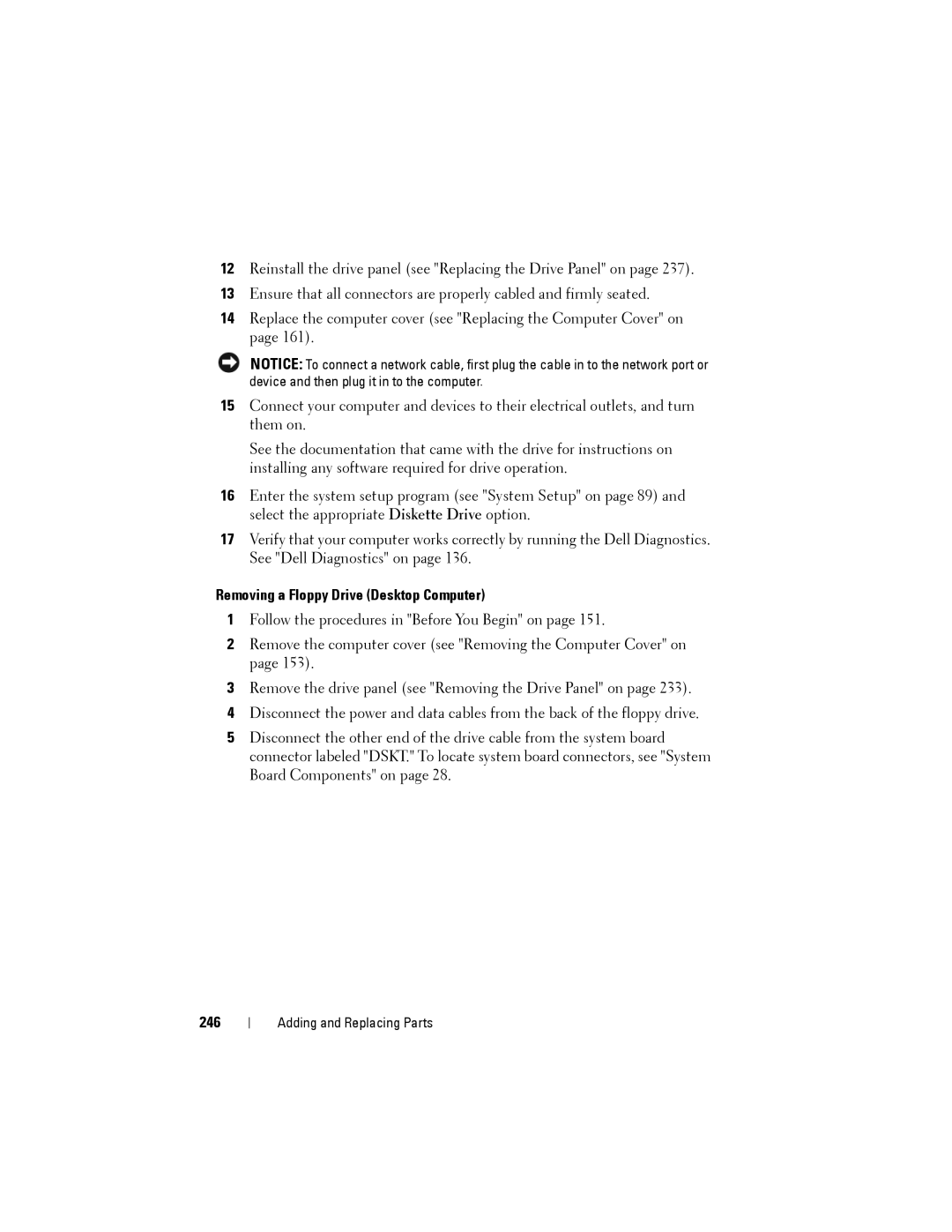 Dell NX046 manual Removing a Floppy Drive Desktop Computer, 246 