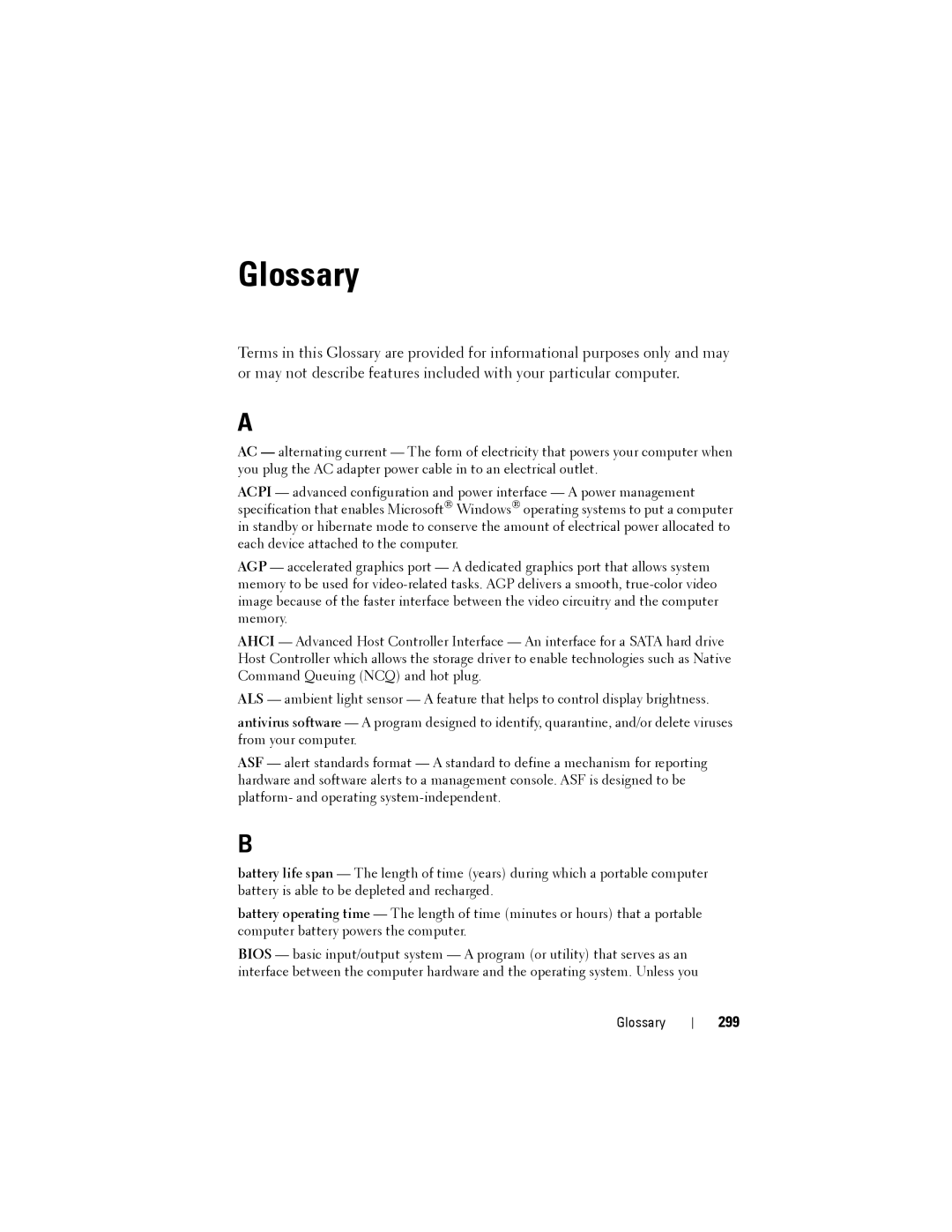 Dell NX046 manual Glossary, 299 