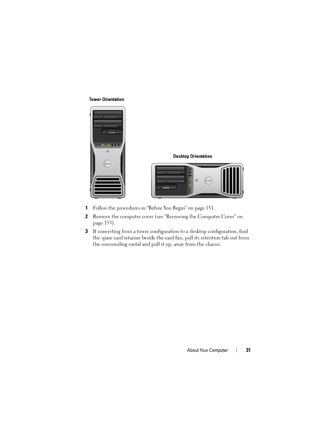 Dell NX046 manual Tower Orientation Desktop Orientation 