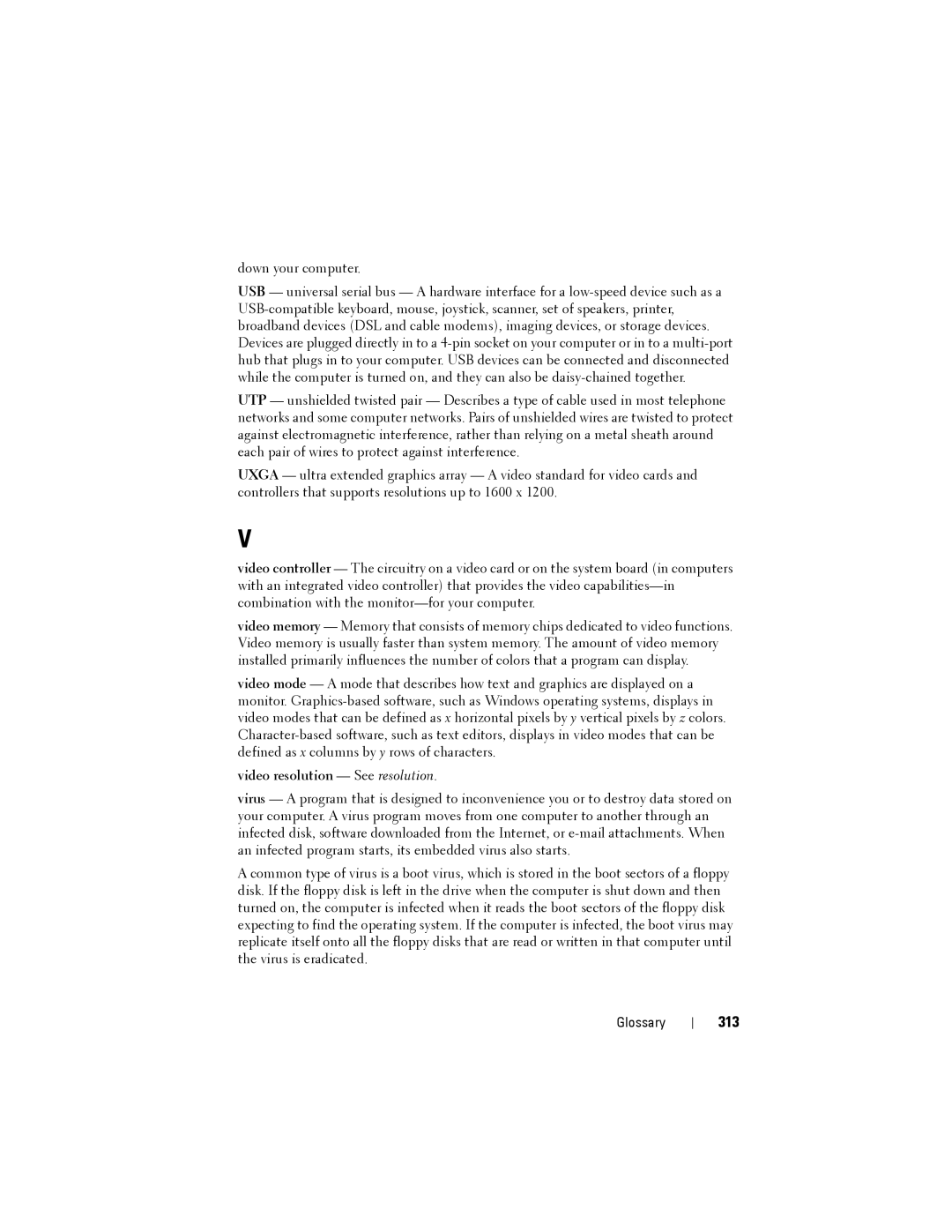 Dell NX046 manual 313, Video resolution See resolution 