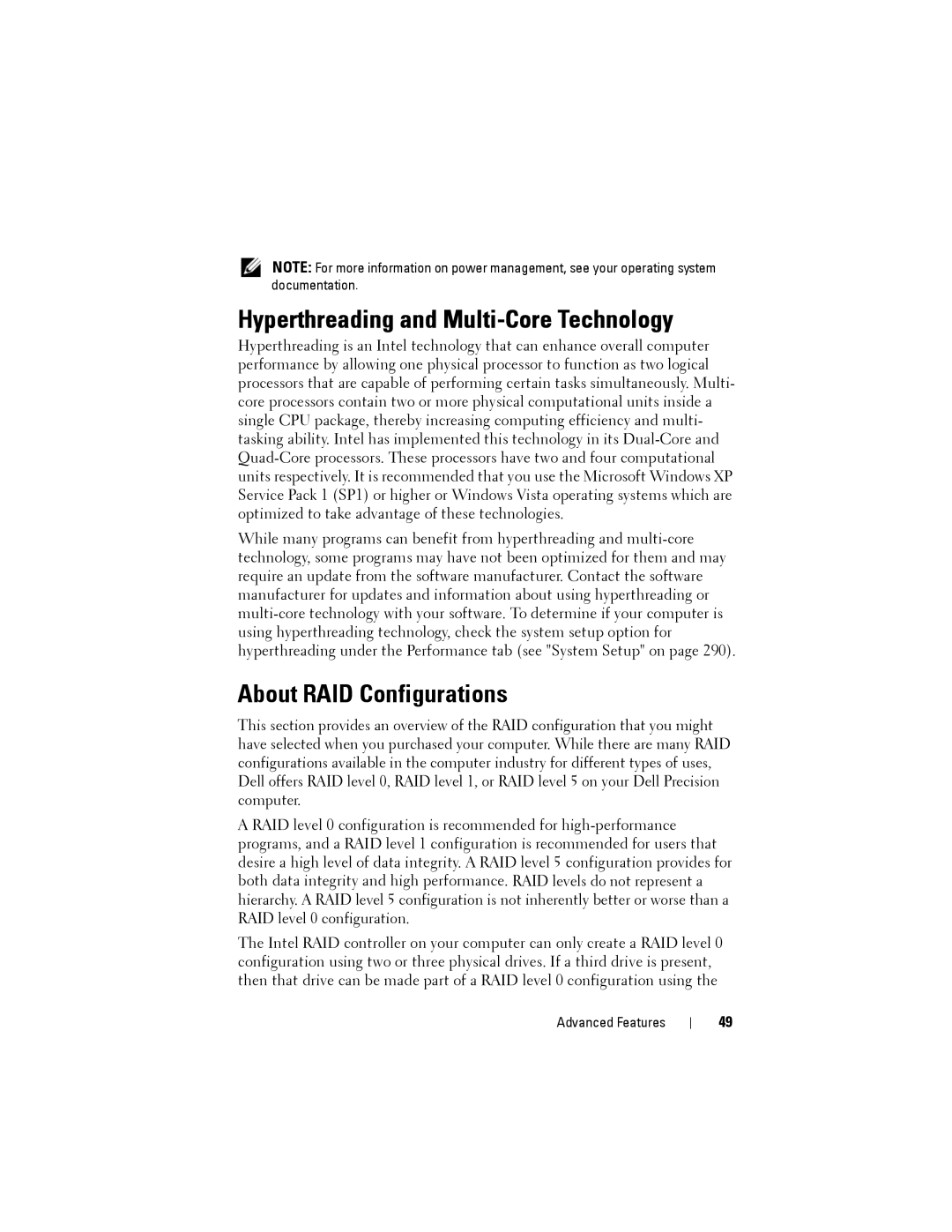 Dell NX046 manual Hyperthreading and Multi-Core Technology, About RAID Configurations 