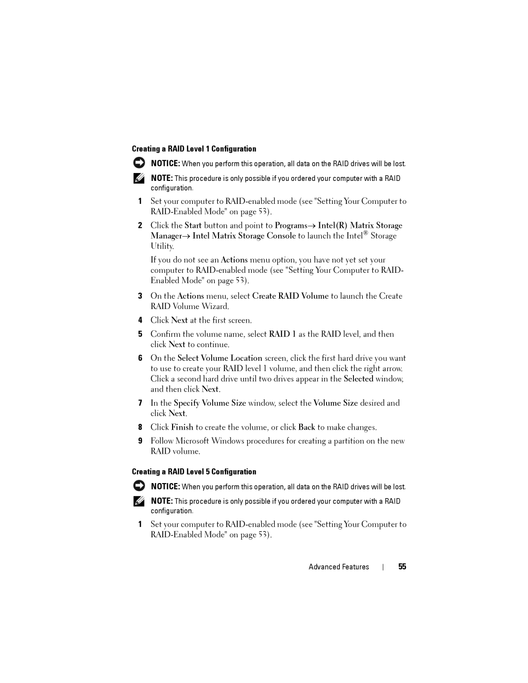 Dell NX046 manual Creating a RAID Level 1 Configuration, Creating a RAID Level 5 Configuration 