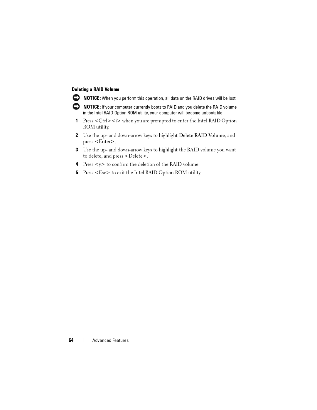 Dell NX046 manual Deleting a RAID Volume 