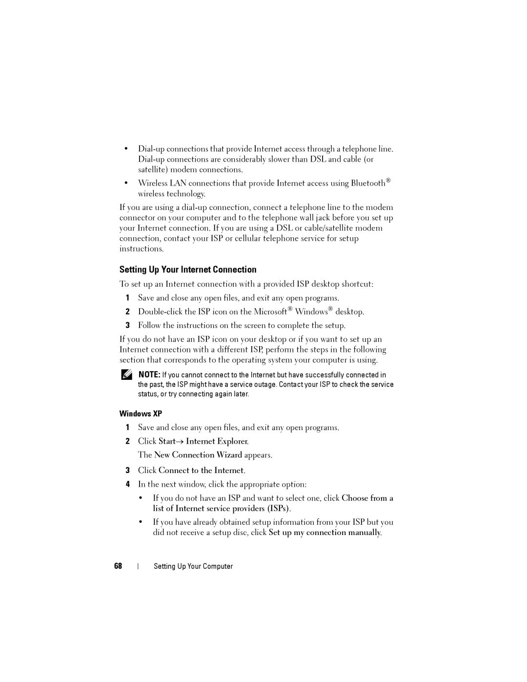 Dell NX046 manual Setting Up Your Internet Connection, Windows XP 