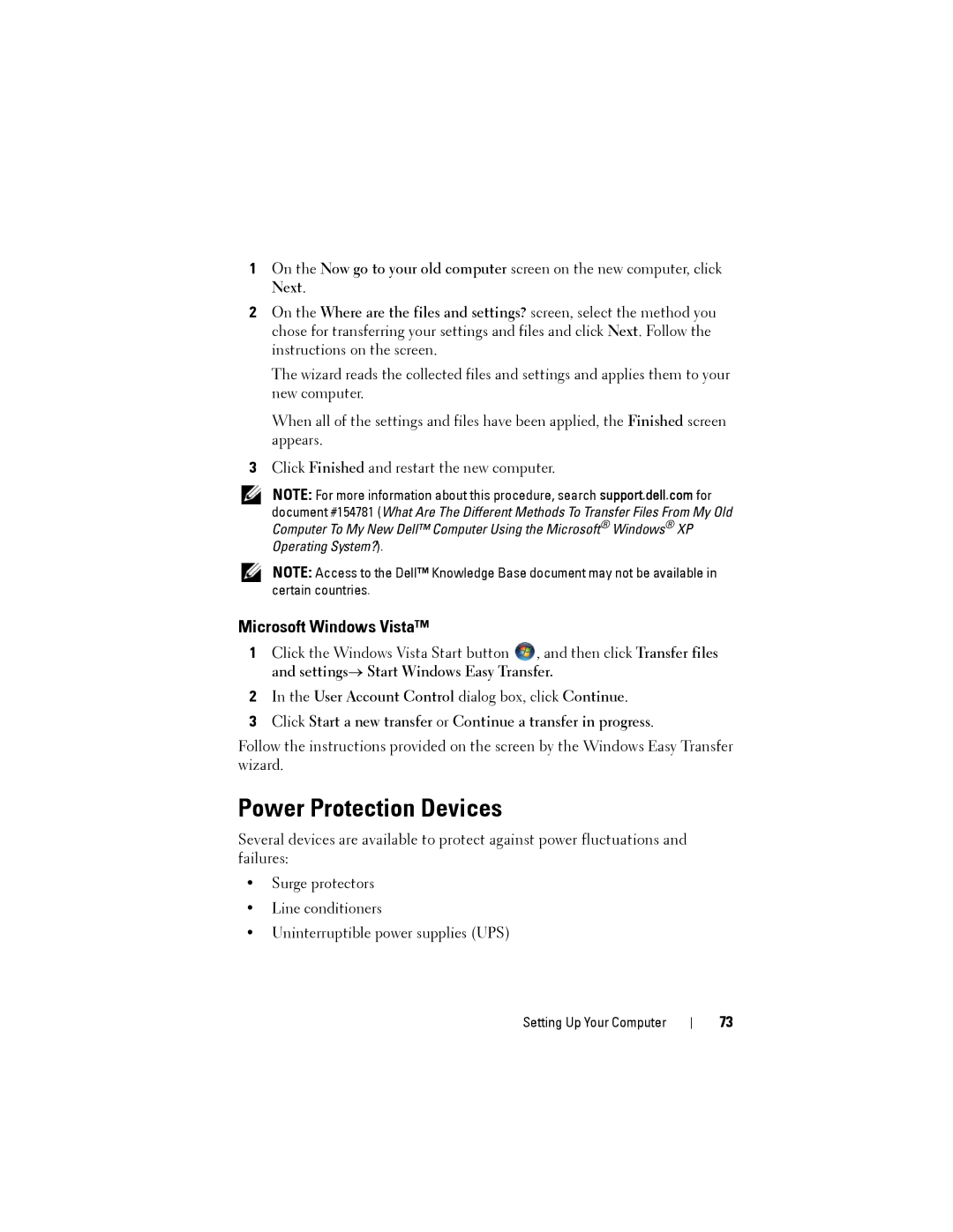 Dell NX046 manual Power Protection Devices, Microsoft Windows Vista 