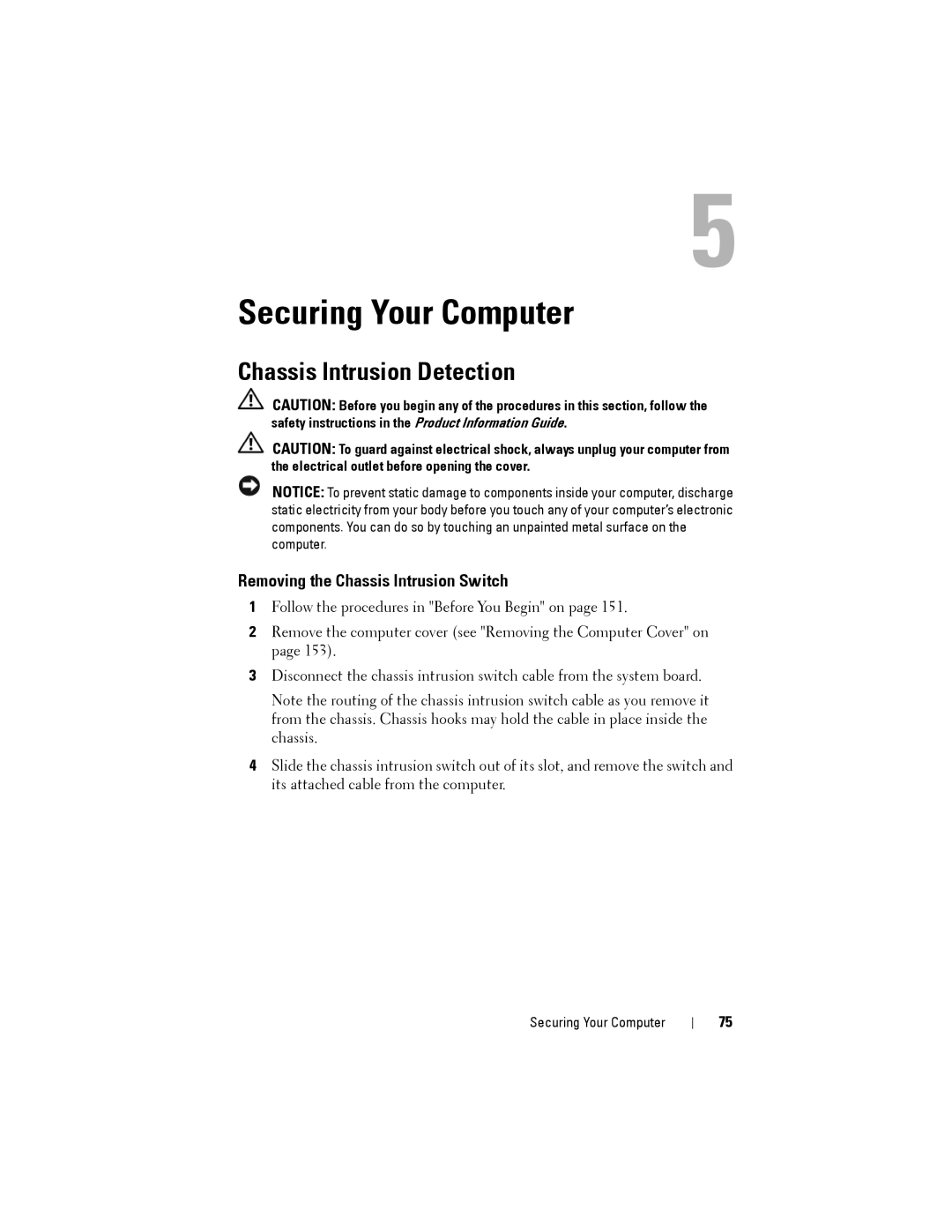 Dell NX046 manual Chassis Intrusion Detection, Removing the Chassis Intrusion Switch 