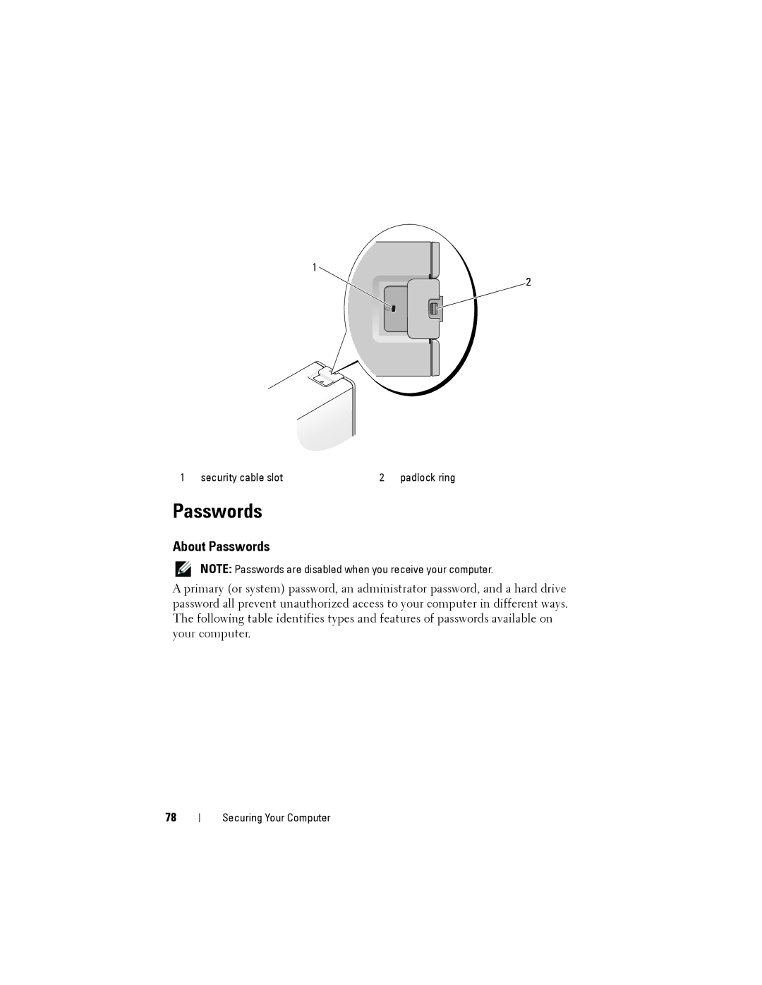 Dell NX046 manual About Passwords 