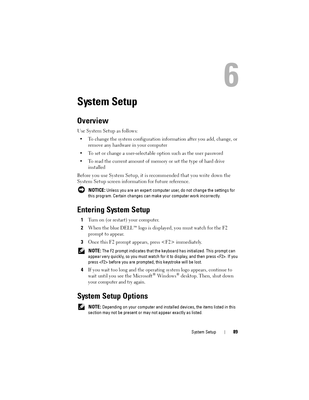 Dell NX046 manual Overview, Entering System Setup, System Setup Options 