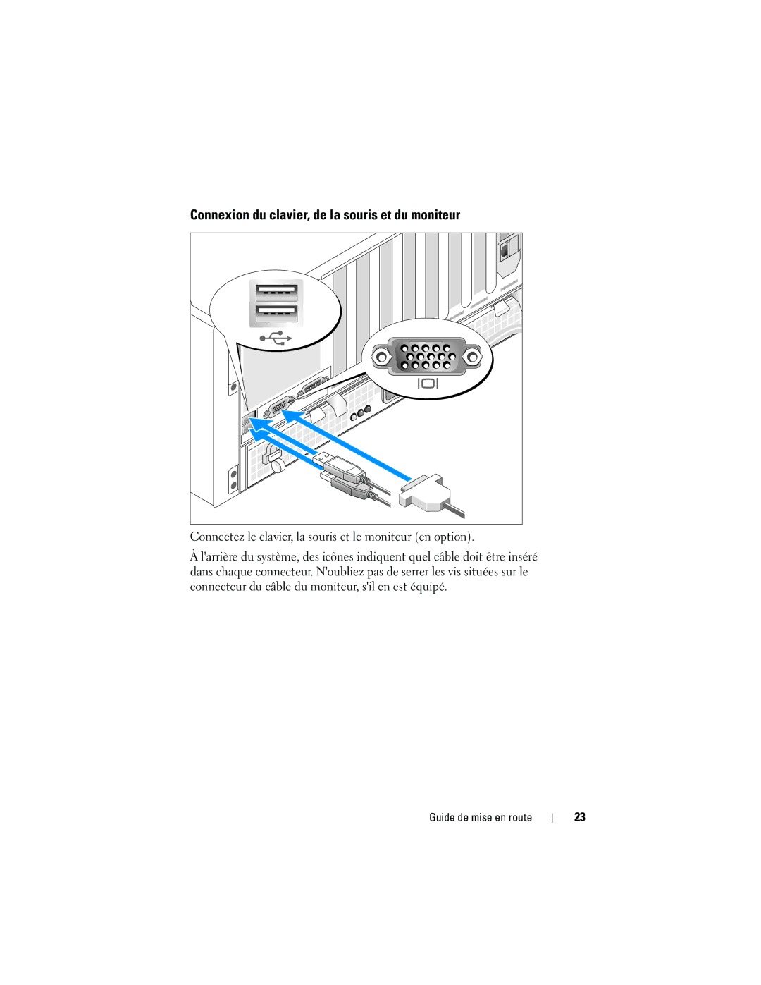 Dell NX182 manual Connexion du clavier, de la souris et du moniteur 