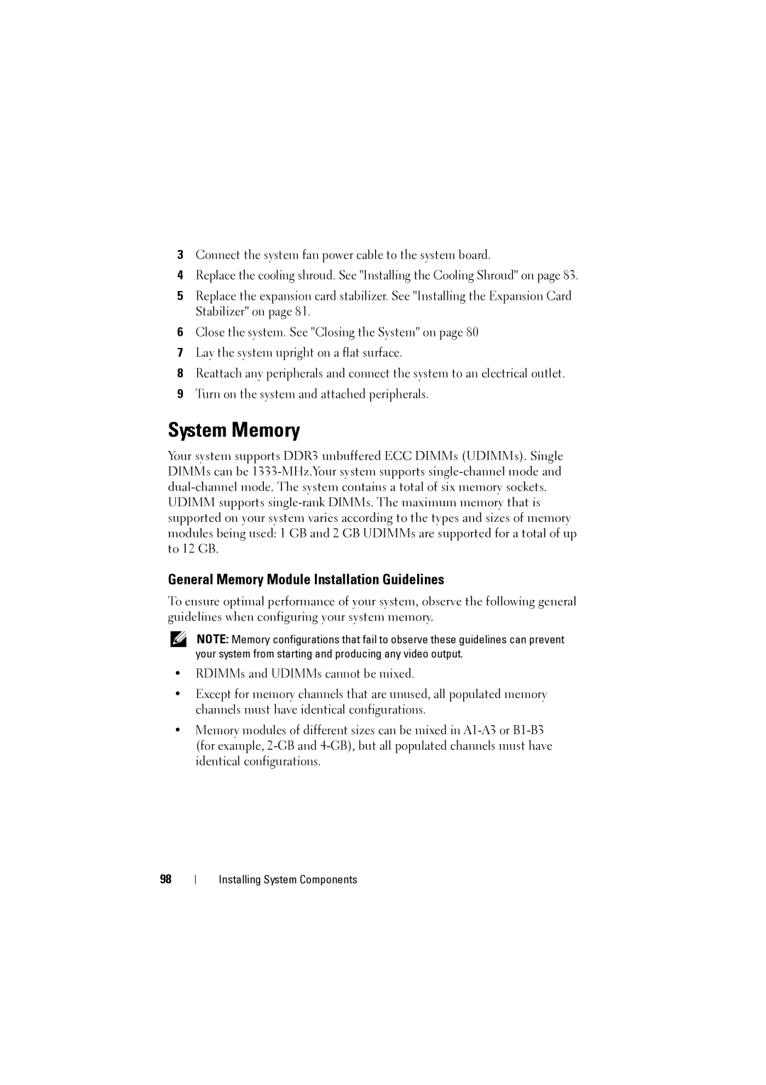 Dell NX200 owner manual System Memory, General Memory Module Installation Guidelines 