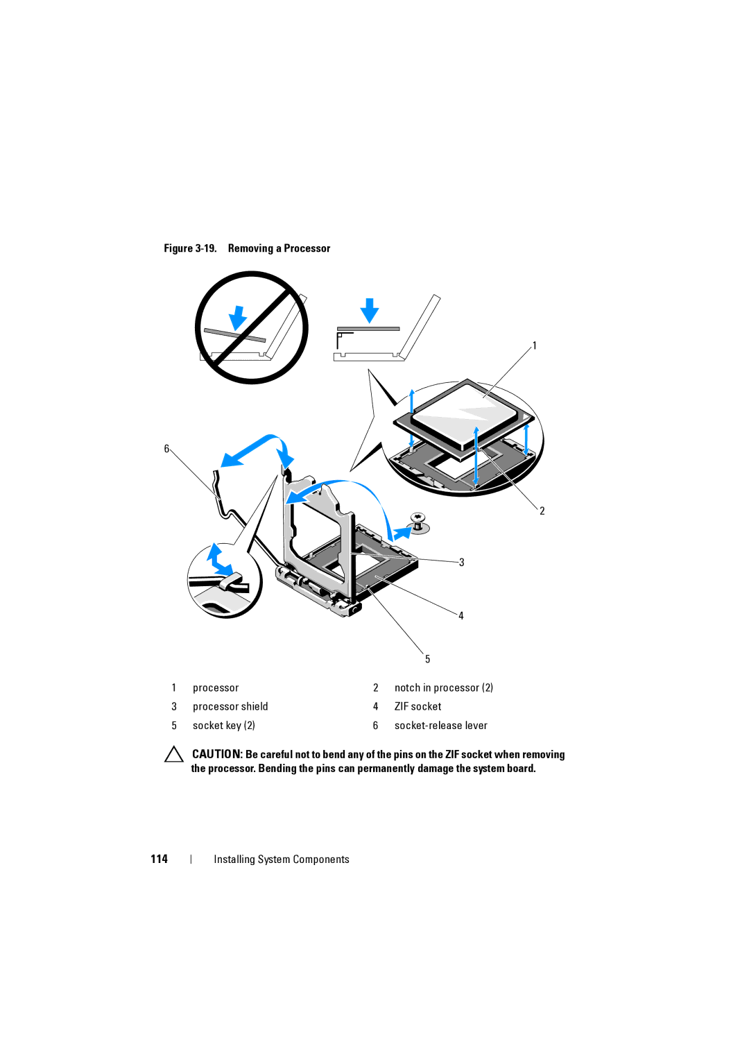 Dell NX200 owner manual 114, Removing a Processor 